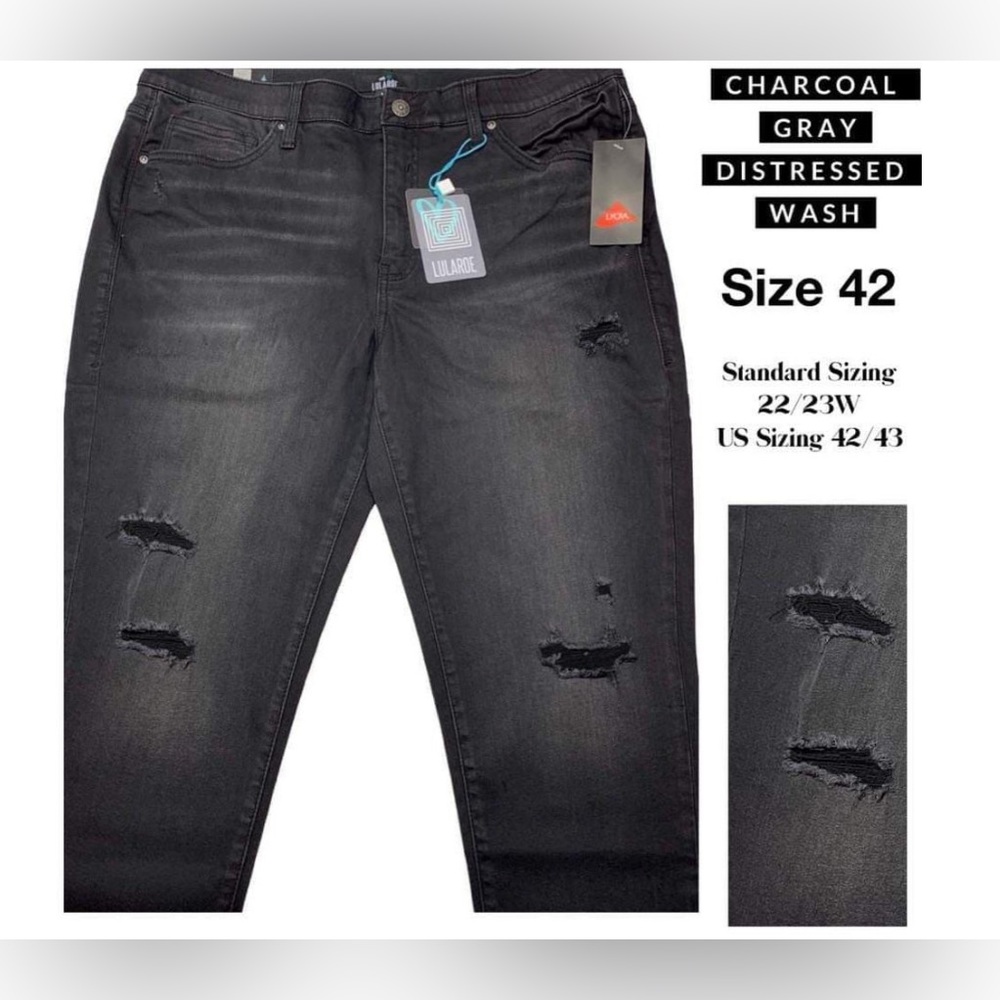 LuLaRoe Women’s Skinny Charcoal Gray Distressed Denim Jeans/Size:42 (22/23W) NWT